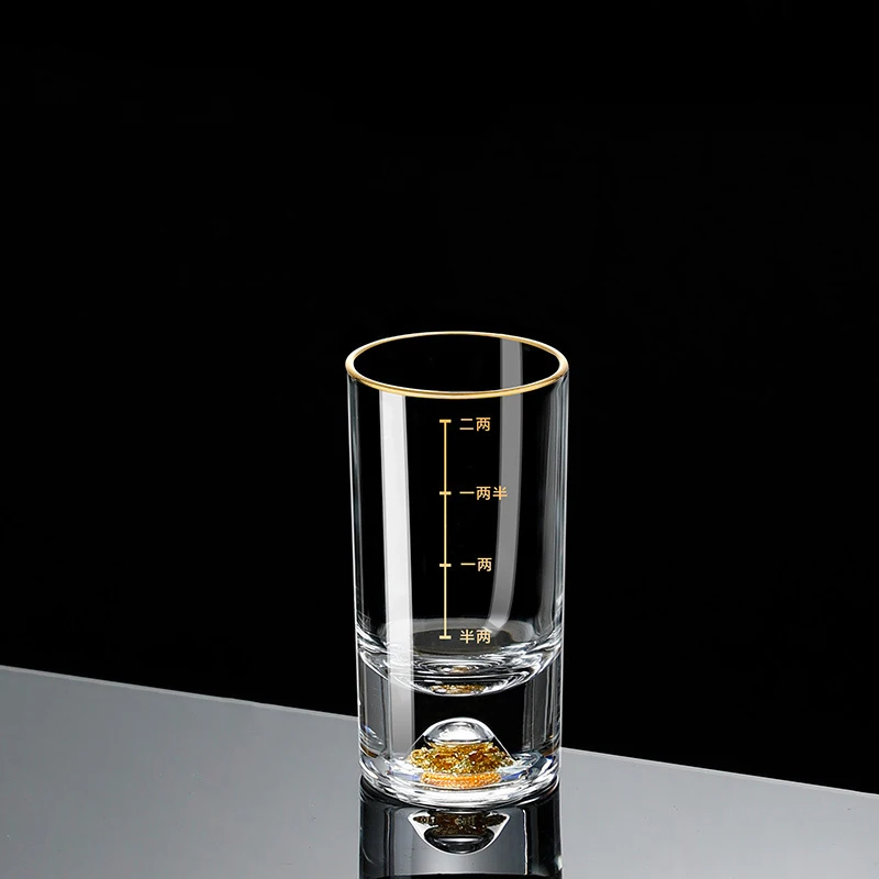 50ml/100ml Luxury Gold Edge Wine Glass Gold Foil Liquor Goblet Spirit Cup with Scale Whiskey Cocktail Drinking Glasses Drinkware thumbnail 3