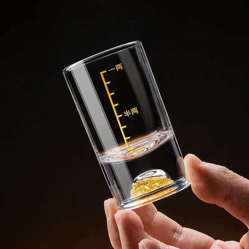 50ml/100ml Luxury Gold Edge Wine Glass Gold Foil Liquor Goblet Spirit Cup with Scale Whiskey Cocktail Drinking Glasses Drinkware thumbnail 2