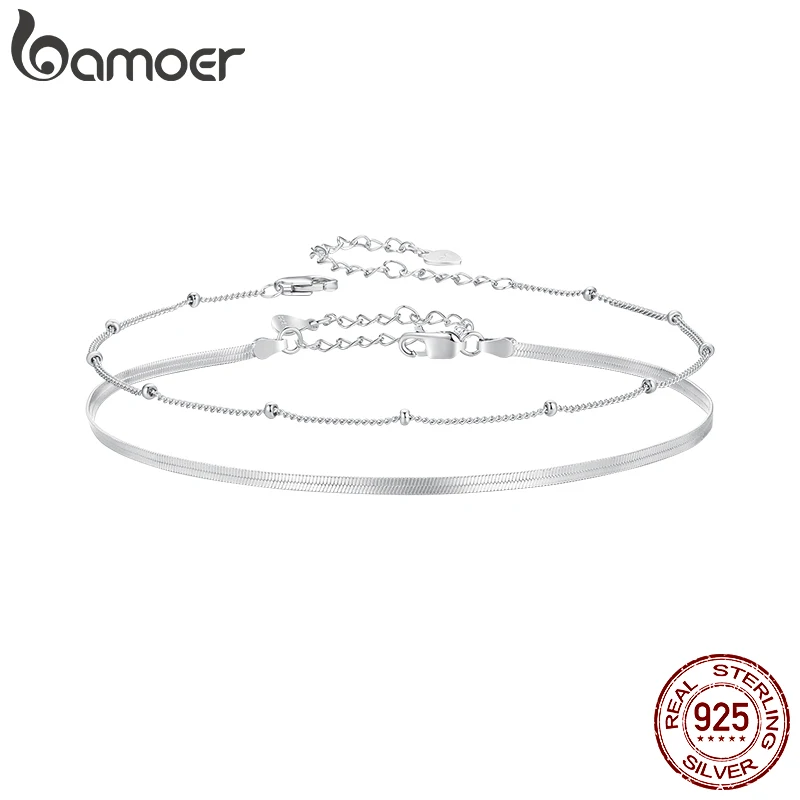 BAMOER 925 Sterling Silver Snake Chain Anklet Bracelet, Adjustable Beach Ankle Bracelets for Women Foot Chain Jewelry 3 Styles thumbnail 2
