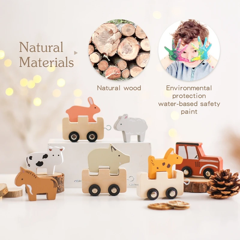 Baby Wooden Building Blocks Train Farm Animals Stacking Educational Toys Children Montessori Stacker Toys for Children Gifts thumbnail 2
