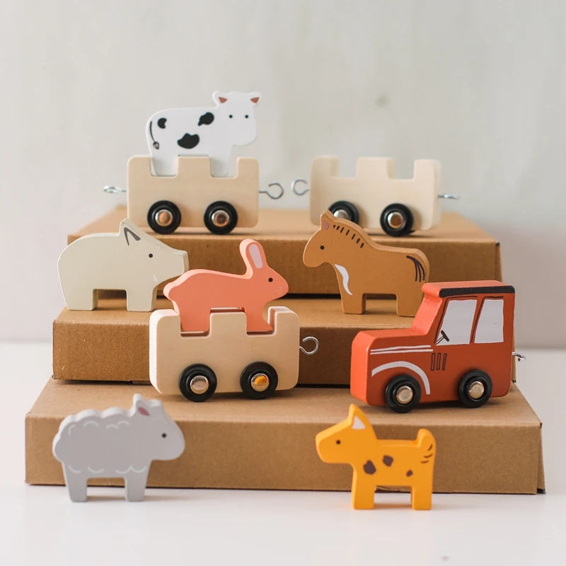 Baby Wooden Building Blocks Train Farm Animals Stacking Educational Toys Children Montessori Stacker Toys for Children Gifts thumbnail 4