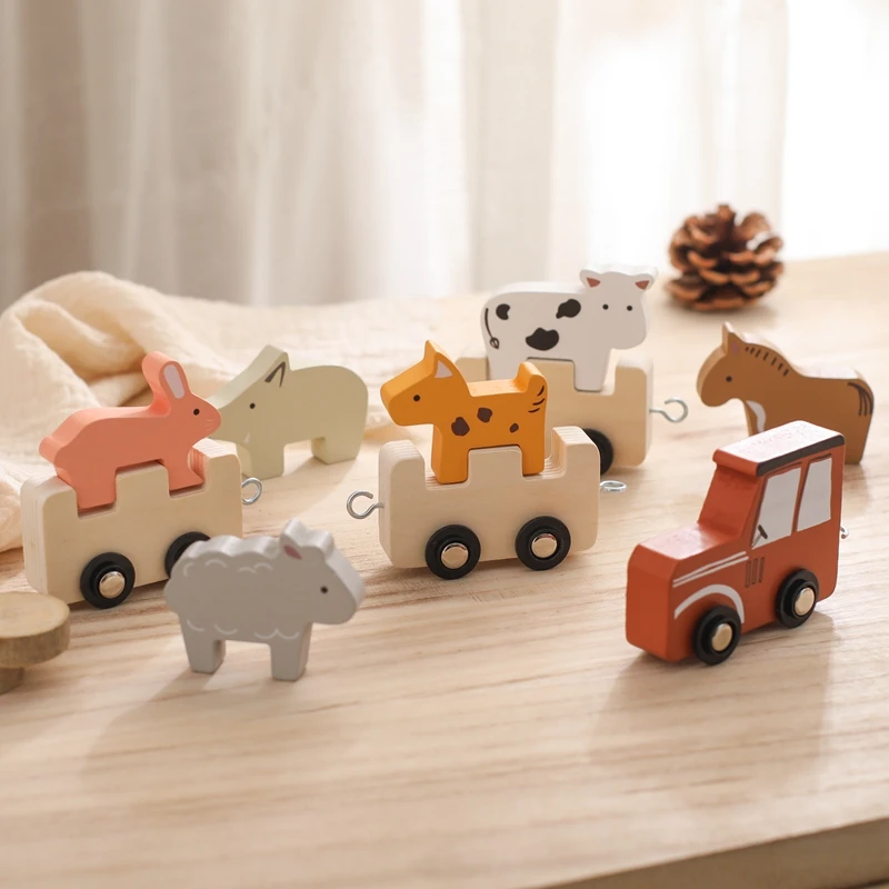 Baby Wooden Building Blocks Train Farm Animals Stacking Educational Toys Children Montessori Stacker Toys for Children Gifts thumbnail 5