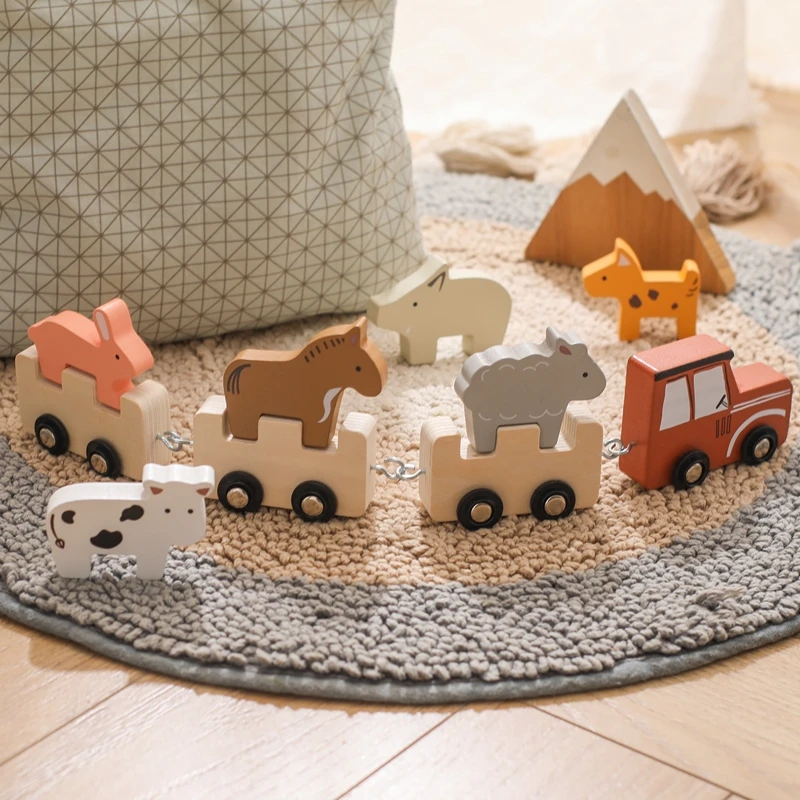 Baby Wooden Building Blocks Train Farm Animals Stacking Educational Toys Children Montessori Stacker Toys for Children Gifts thumbnail 6