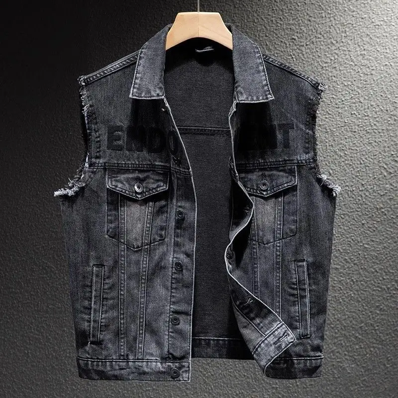 2024 new men's denim jacket motorcycle vest retro fashion motorcycle riding clothes casual versatile denim vest men's clothing thumbnail 5