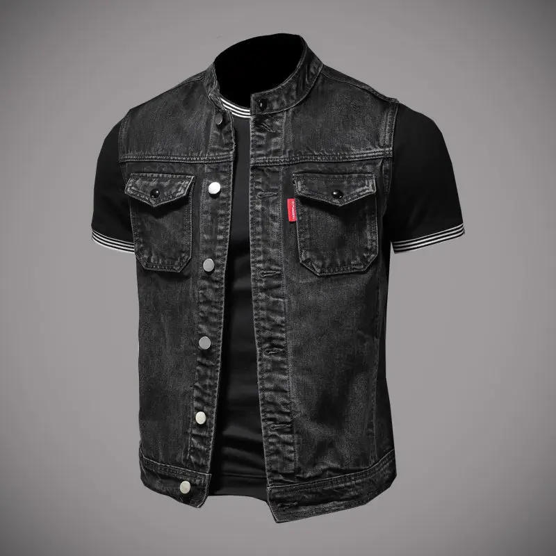 2024 new men's denim jacket motorcycle vest retro fashion motorcycle riding clothes casual versatile denim vest men's clothing thumbnail 3