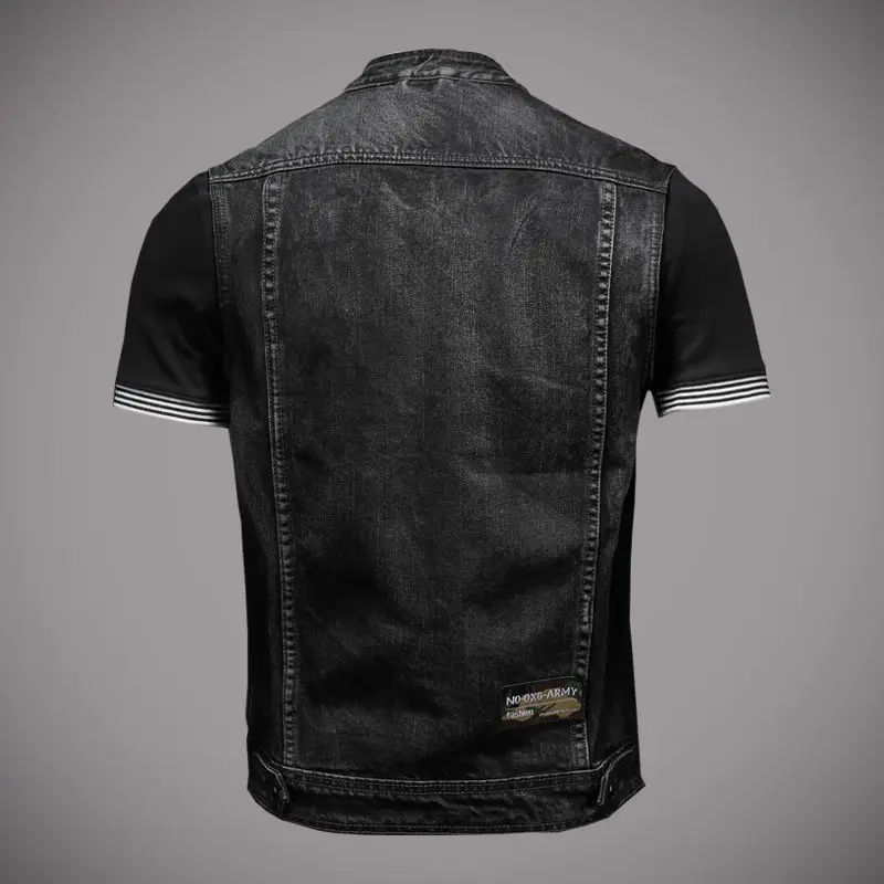 2024 new men's denim jacket motorcycle vest retro fashion motorcycle riding clothes casual versatile denim vest men's clothing thumbnail 4