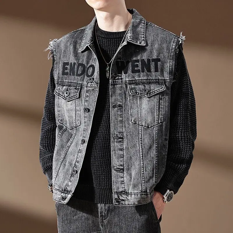 2024 new men's denim jacket motorcycle vest retro fashion motorcycle riding clothes casual versatile denim vest men's clothing thumbnail 6