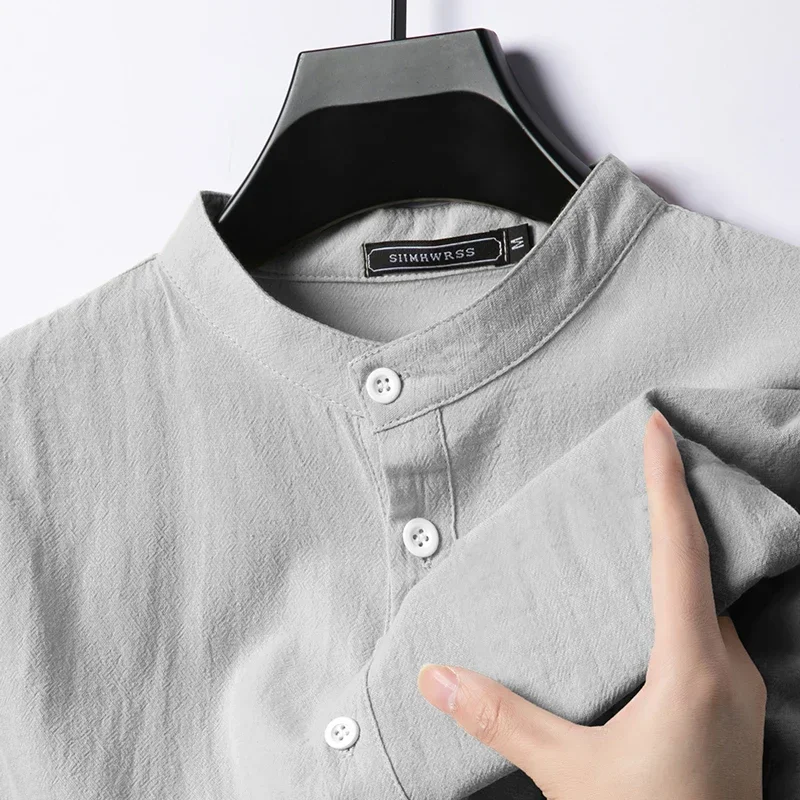 Linen Cotton Shirts for Men Lightweight  Long Sleeve Henley Streetwear Beach Breathable Shirt Hawaiian Large T Shirts for Men thumbnail 4