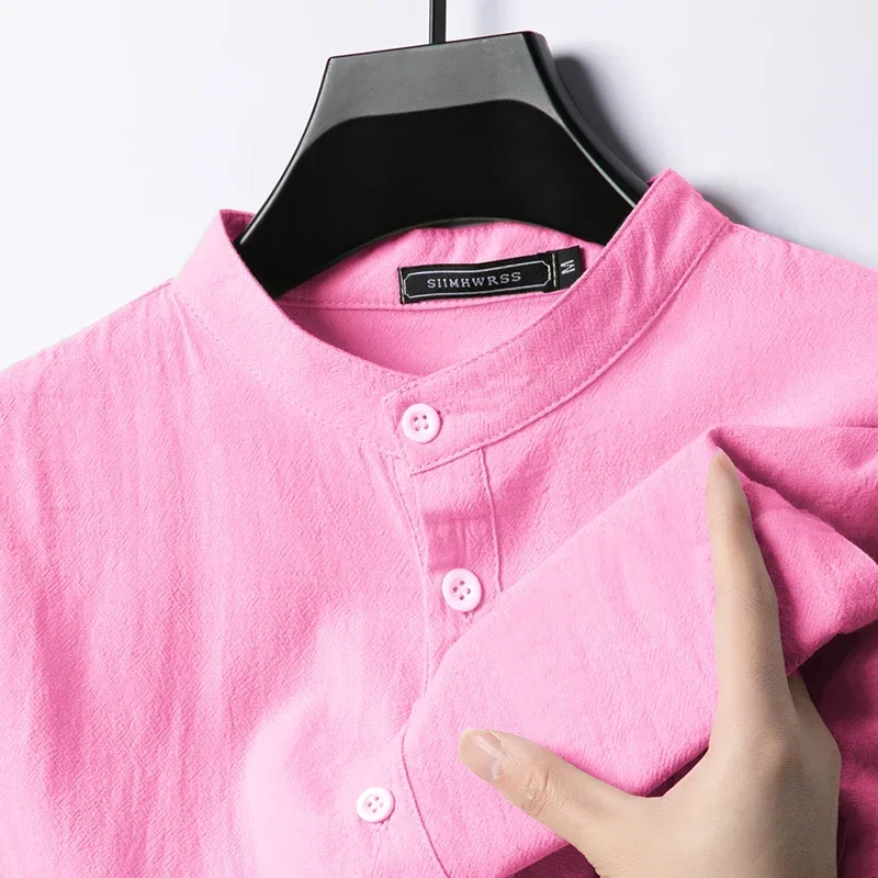 Linen Cotton Shirts for Men Lightweight  Long Sleeve Henley Streetwear Beach Breathable Shirt Hawaiian Large T Shirts for Men thumbnail 5