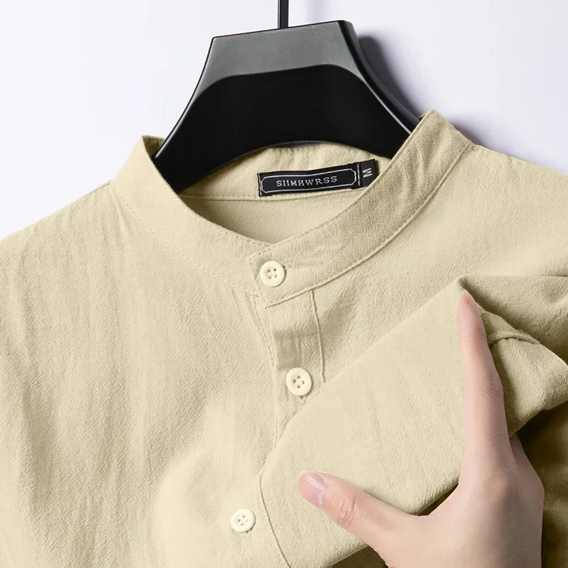 Linen Cotton Shirts for Men Lightweight  Long Sleeve Henley Streetwear Beach Breathable Shirt Hawaiian Large T Shirts for Men thumbnail 3