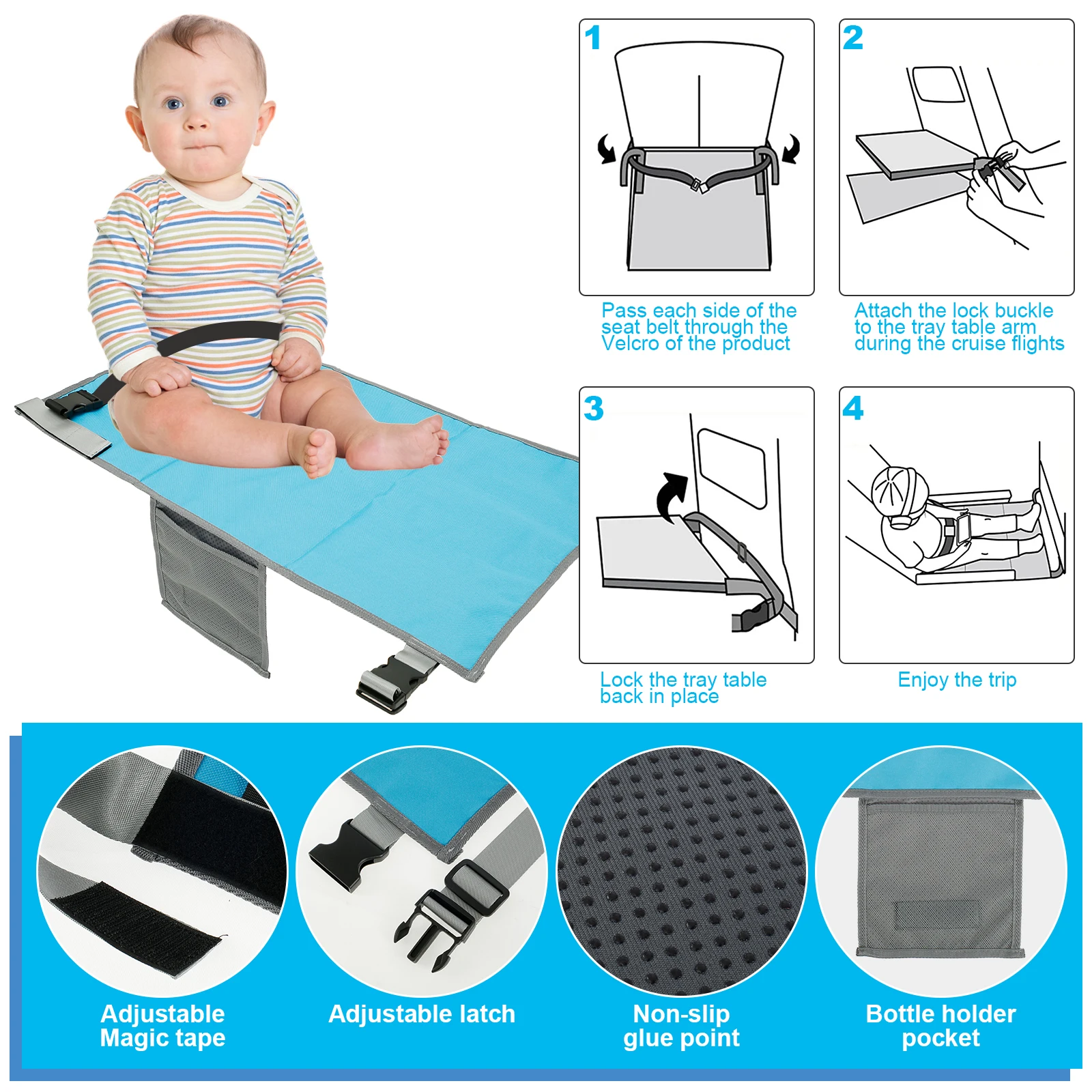 Toddler Airplane Bed, Kids Airplane Seat Extender Travel Bed, Kids Airplane Travel Essentials, Baby Portable Plane Bed Foot Rest thumbnail 3