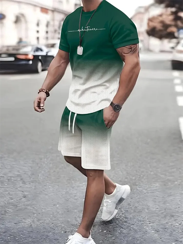 New Men's Outfit Summer Short Sleeve T Shirt Set Fashion 2 Piece Sportwear 3D Printed Casual shorts Sweatshirt Men's Tracksuit