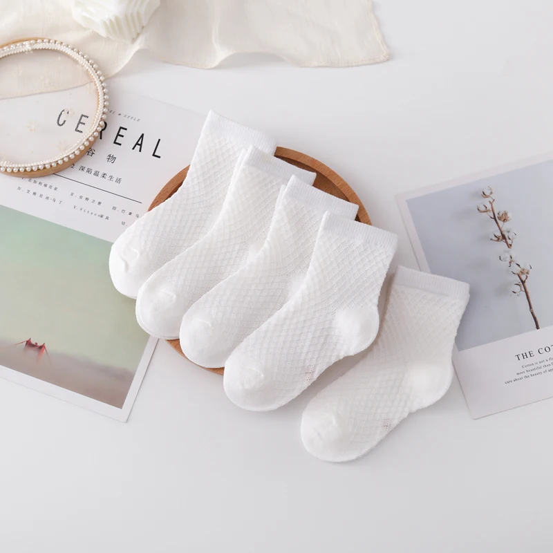 5 Pairs Boys Spring and Summer Solid Color Mesh Socks Children's Simple and Thin Socks Children's Baby Cotton Socks 1-7Years thumbnail 6