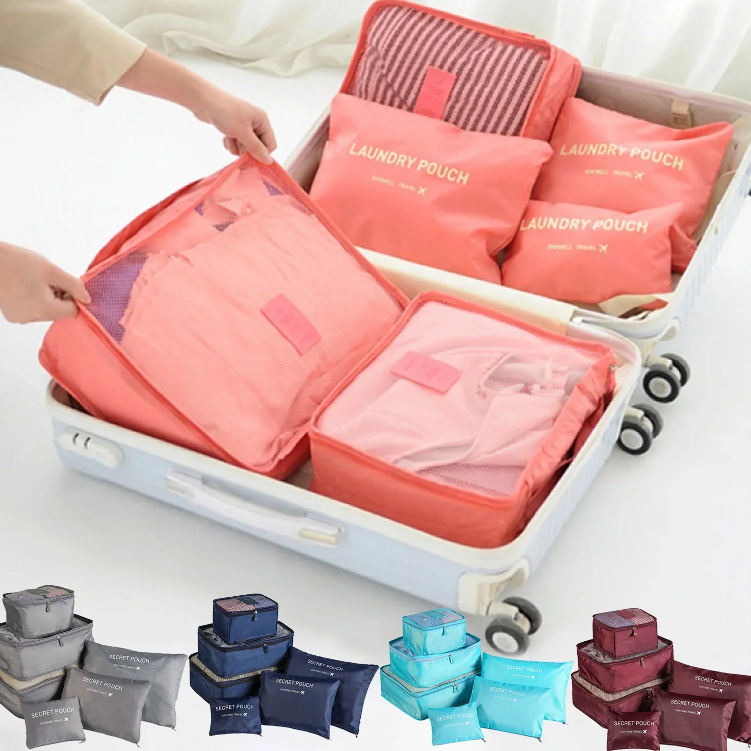 6 Pcs/Set Pink/Blue/Grey Travel Storage Bag Large Capacity Waterproof Luggage Clothing Underwear Storage Bag Bag With Zipper thumbnail 2