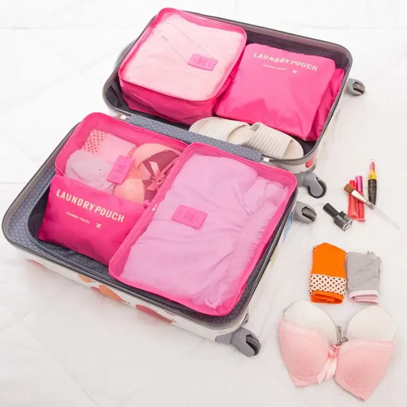 6 Pcs/Set Pink/Blue/Grey Travel Storage Bag Large Capacity Waterproof Luggage Clothing Underwear Storage Bag Bag With Zipper thumbnail 4