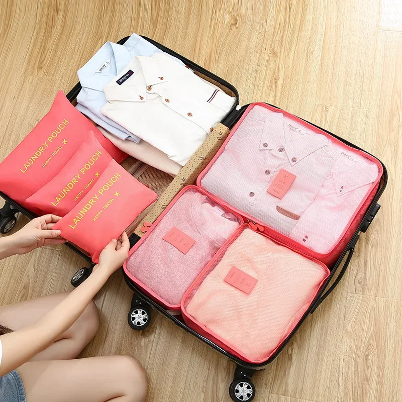 6 Pcs/Set Pink/Blue/Grey Travel Storage Bag Large Capacity Waterproof Luggage Clothing Underwear Storage Bag Bag With Zipper thumbnail 3