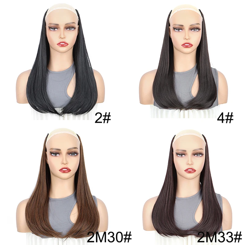18Inch Synthetic 4 Clips V-shaped Hair Extension Long Straight Internal Buckle Style Black Brown Hairpiece for Women thumbnail 3
