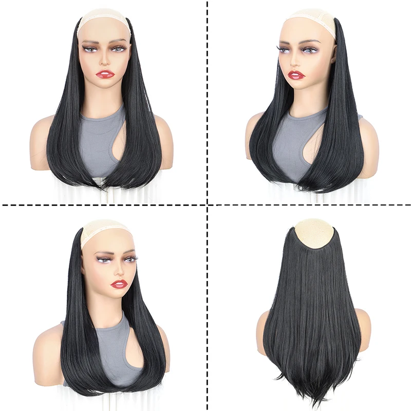 18Inch Synthetic 4 Clips V-shaped Hair Extension Long Straight Internal Buckle Style Black Brown Hairpiece for Women thumbnail 5