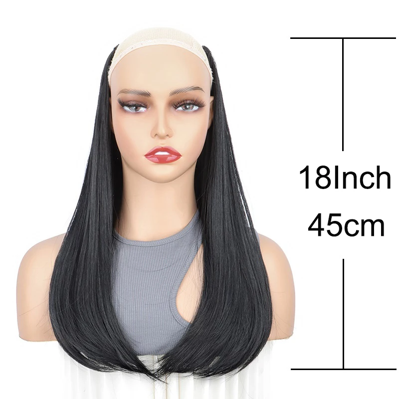 18Inch Synthetic 4 Clips V-shaped Hair Extension Long Straight Internal Buckle Style Black Brown Hairpiece for Women thumbnail 2
