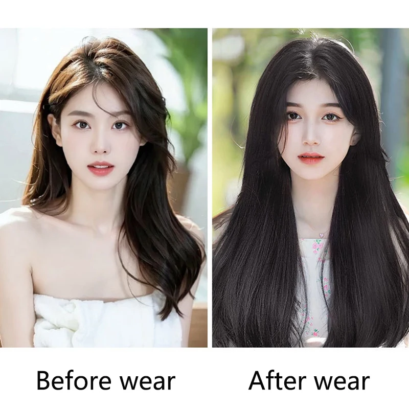 18Inch Synthetic 4 Clips V-shaped Hair Extension Long Straight Internal Buckle Style Black Brown Hairpiece for Women thumbnail 6