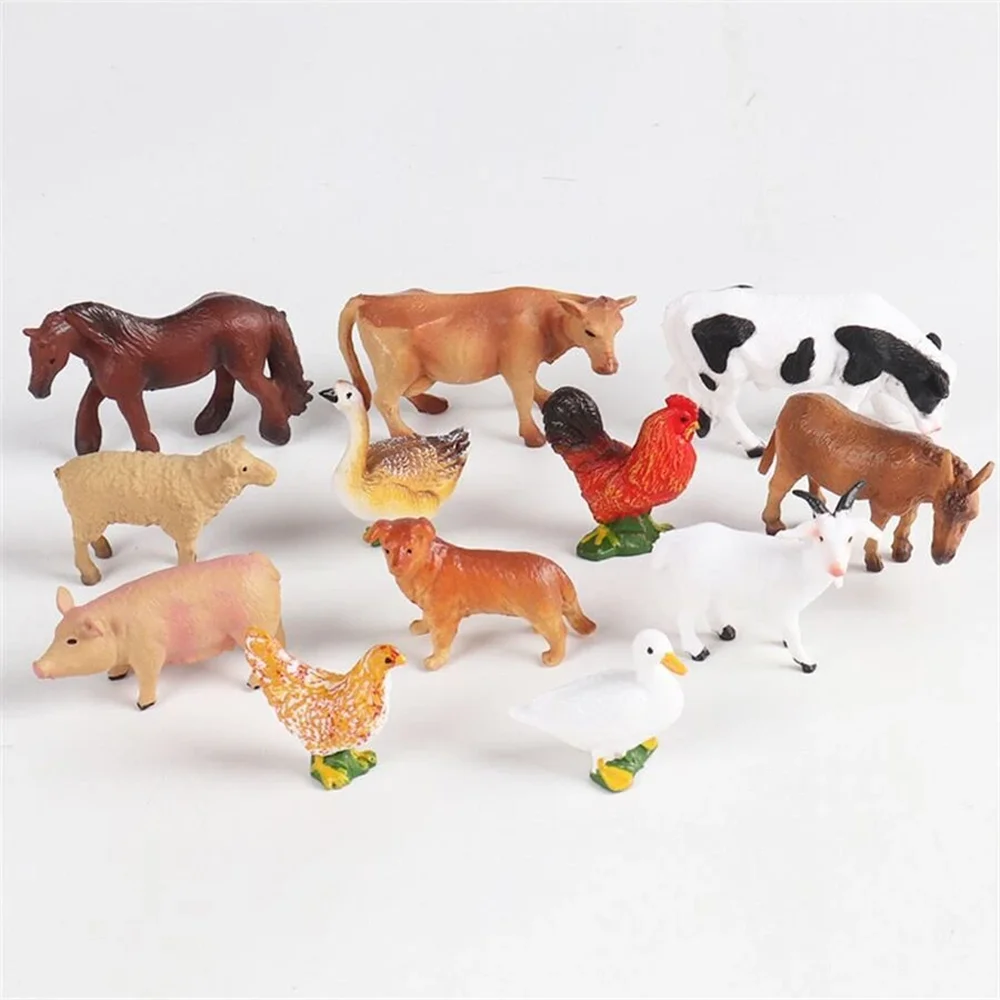 12PCS Simulation Poultry Farm Animal Model Toy Mini Duck Horse Chicken cow Figures Dolls Action Figurines Toys For Children Gift thumbnail 2