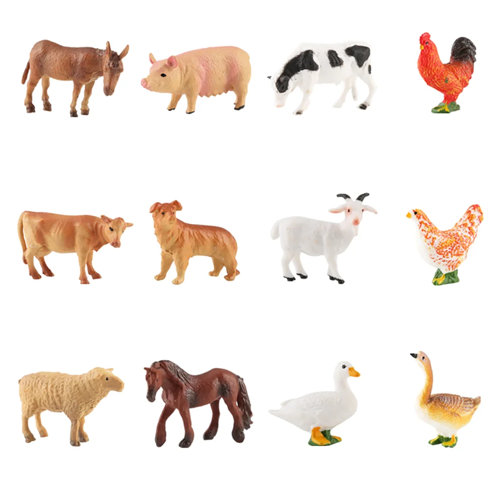 12PCS Simulation Poultry Farm Animal Model Toy Mini Duck Horse Chicken cow Figures Dolls Action Figurines Toys For Children Gift thumbnail 6