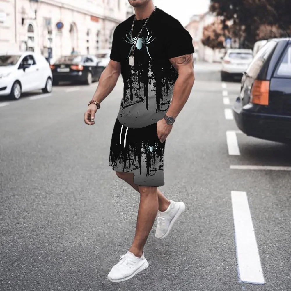 Men 2Pcs Sets Summer 3D Print Casual Gradient Suit Shirt  Shorts Streetwear Shirt Holiday Two Piece Suit thumbnail 6