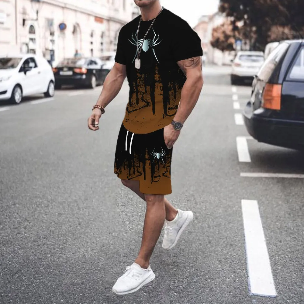 Men 2Pcs Sets Summer 3D Print Casual Gradient Suit Shirt  Shorts Streetwear Shirt Holiday Two Piece Suit thumbnail 4
