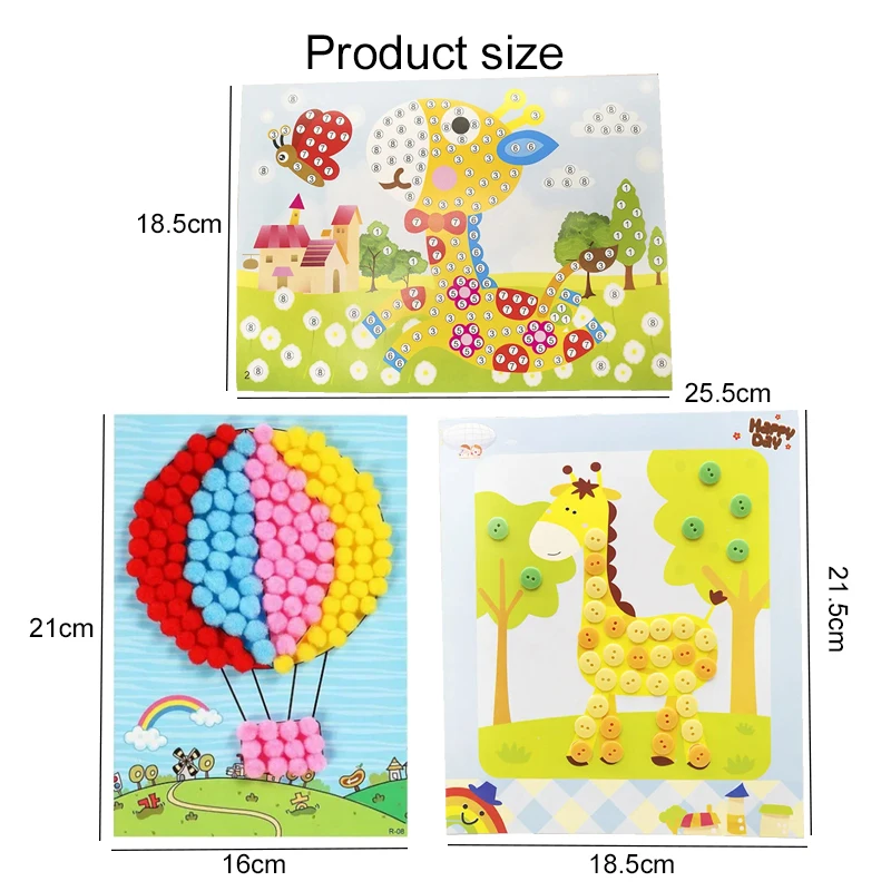 Children Handmade DIY Toys Button/Pompom/Diamond Stickers Drawing Toy Puzzle Early Education Color Cognition Birthday Gift TMZ thumbnail 2