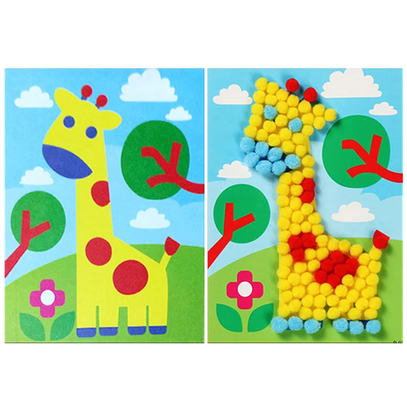 Children Handmade DIY Toys Button/Pompom/Diamond Stickers Drawing Toy Puzzle Early Education Color Cognition Birthday Gift TMZ thumbnail 4