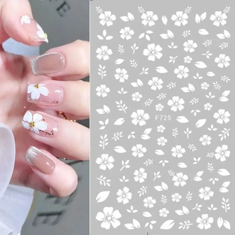 Cherry Blossom 3D Nail Stickers White Flower Petals Nail Art Decals Elegant Wedding Design Spring Sakura Manicure Slider Decor thumbnail 3