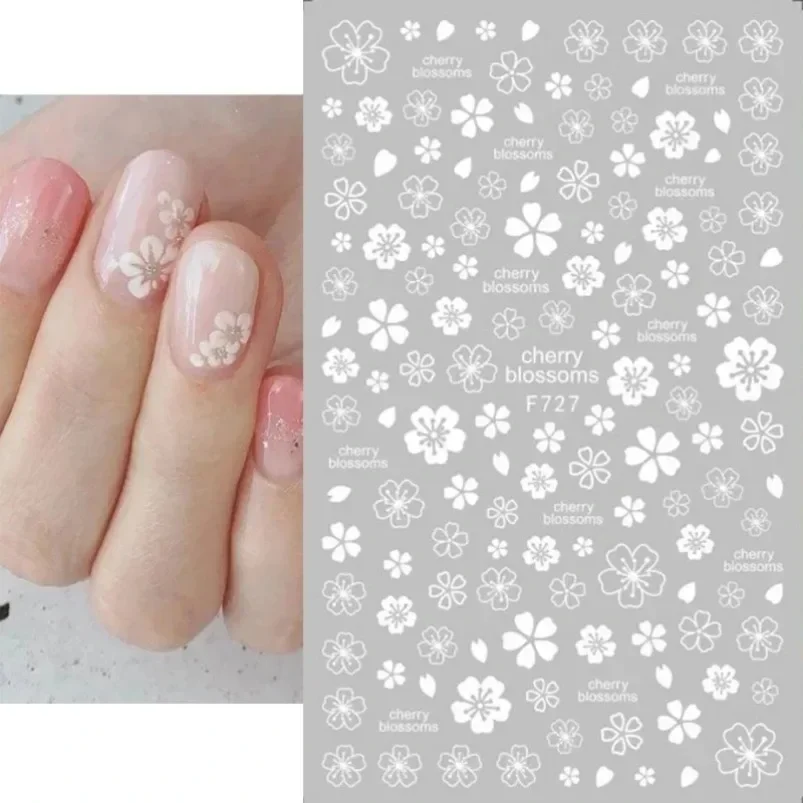 Cherry Blossom 3D Nail Stickers White Flower Petals Nail Art Decals Elegant Wedding Design Spring Sakura Manicure Slider Decor thumbnail 5