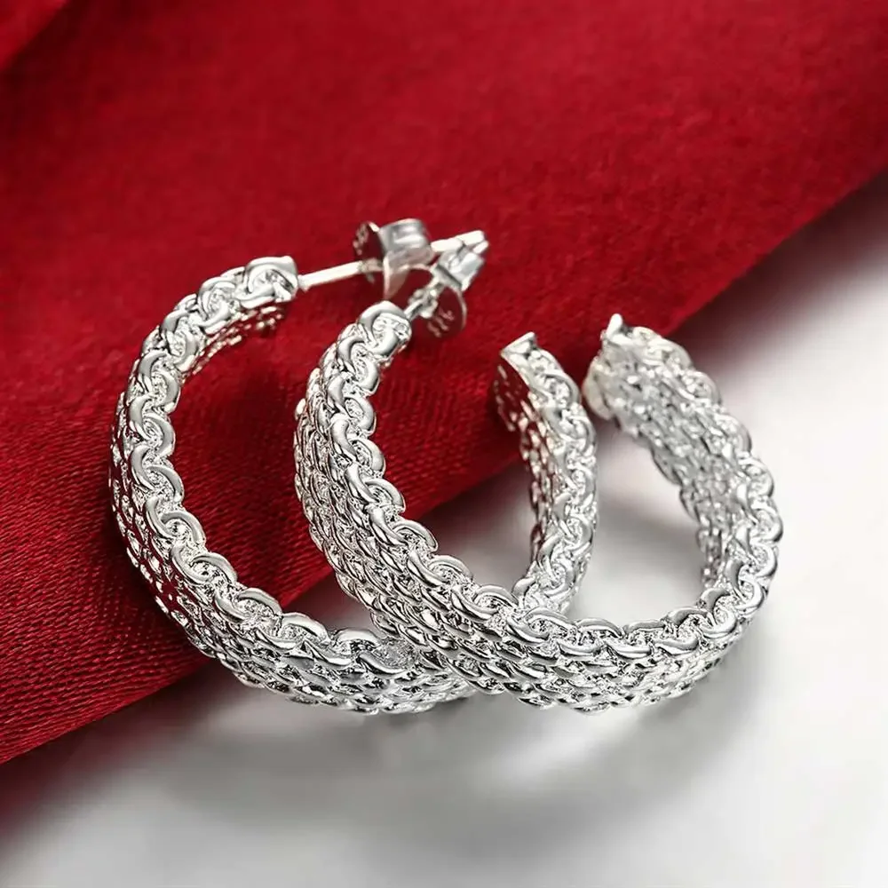 925 Sterling Silver weave Pendant necklace earrings stud rings for woman Fashion Party wedding accessories gifts Jewelry sets thumbnail 4