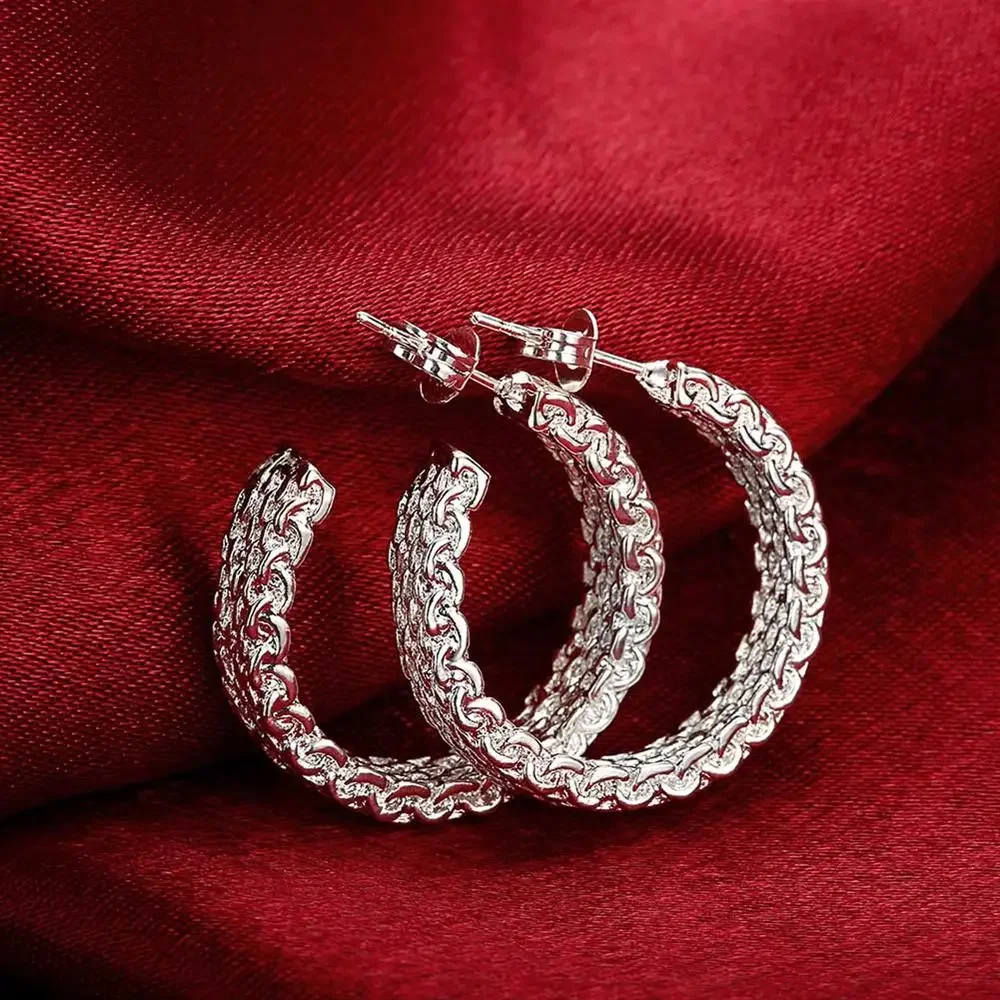 925 Sterling Silver weave Pendant necklace earrings stud rings for woman Fashion Party wedding accessories gifts Jewelry sets thumbnail 3