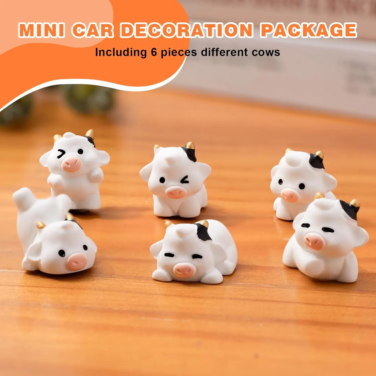 6PCS Cute Cow Car Dash Decorations Car Door Rear View Mirror Ornament Interior Accessories for Home Office thumbnail 5