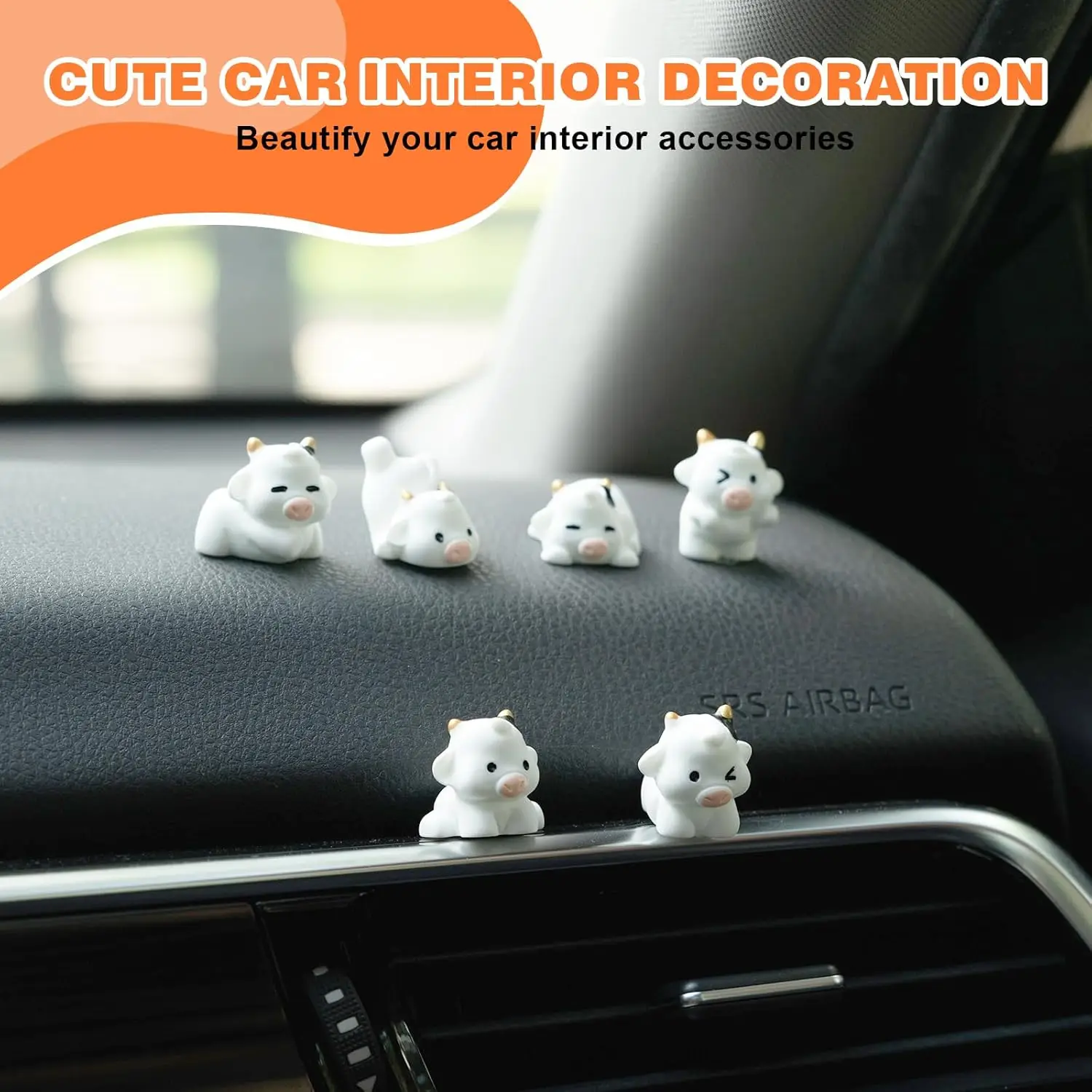 6PCS Cute Cow Car Dash Decorations Car Door Rear View Mirror Ornament Interior Accessories for Home Office thumbnail 3