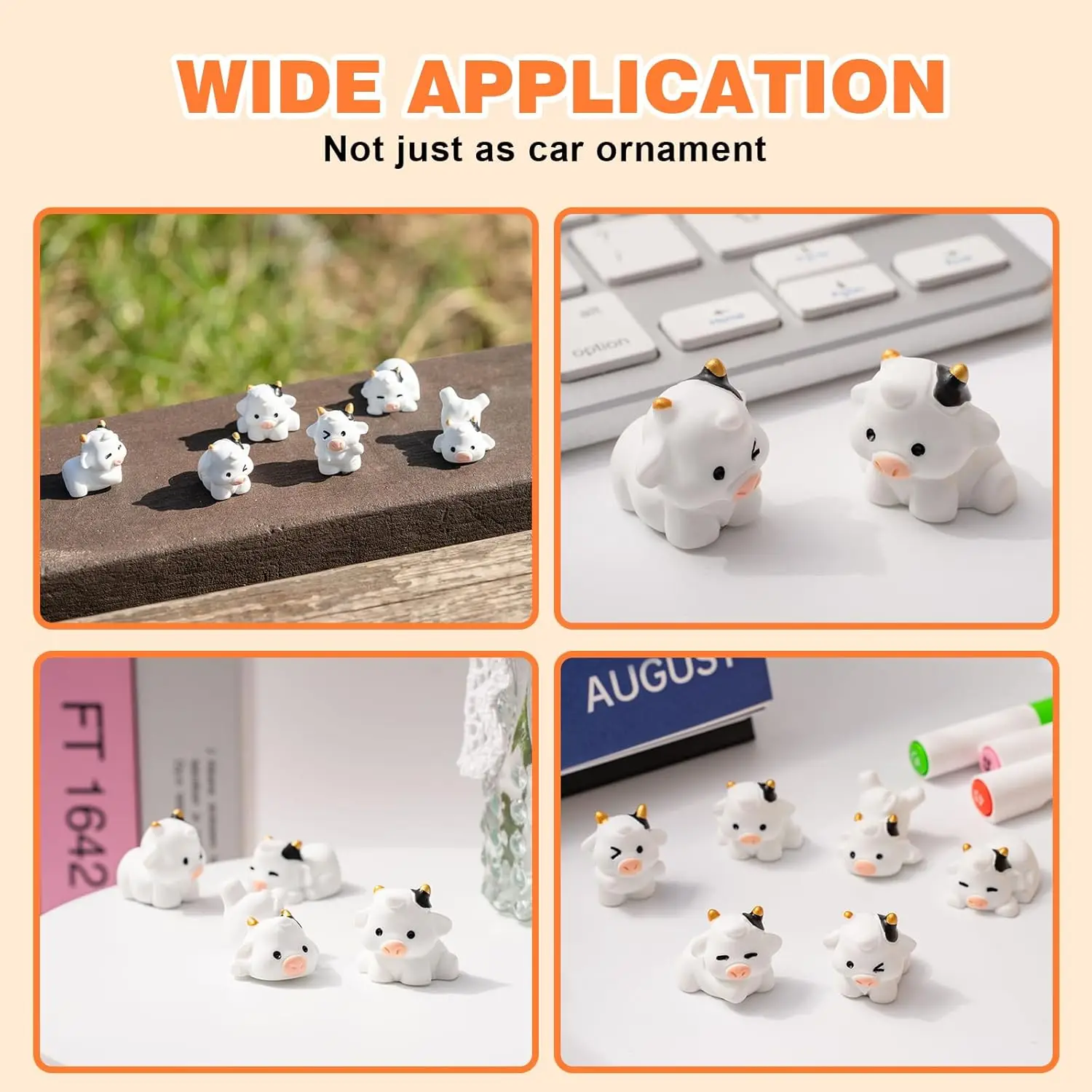 6PCS Cute Cow Car Dash Decorations Car Door Rear View Mirror Ornament Interior Accessories for Home Office thumbnail 6