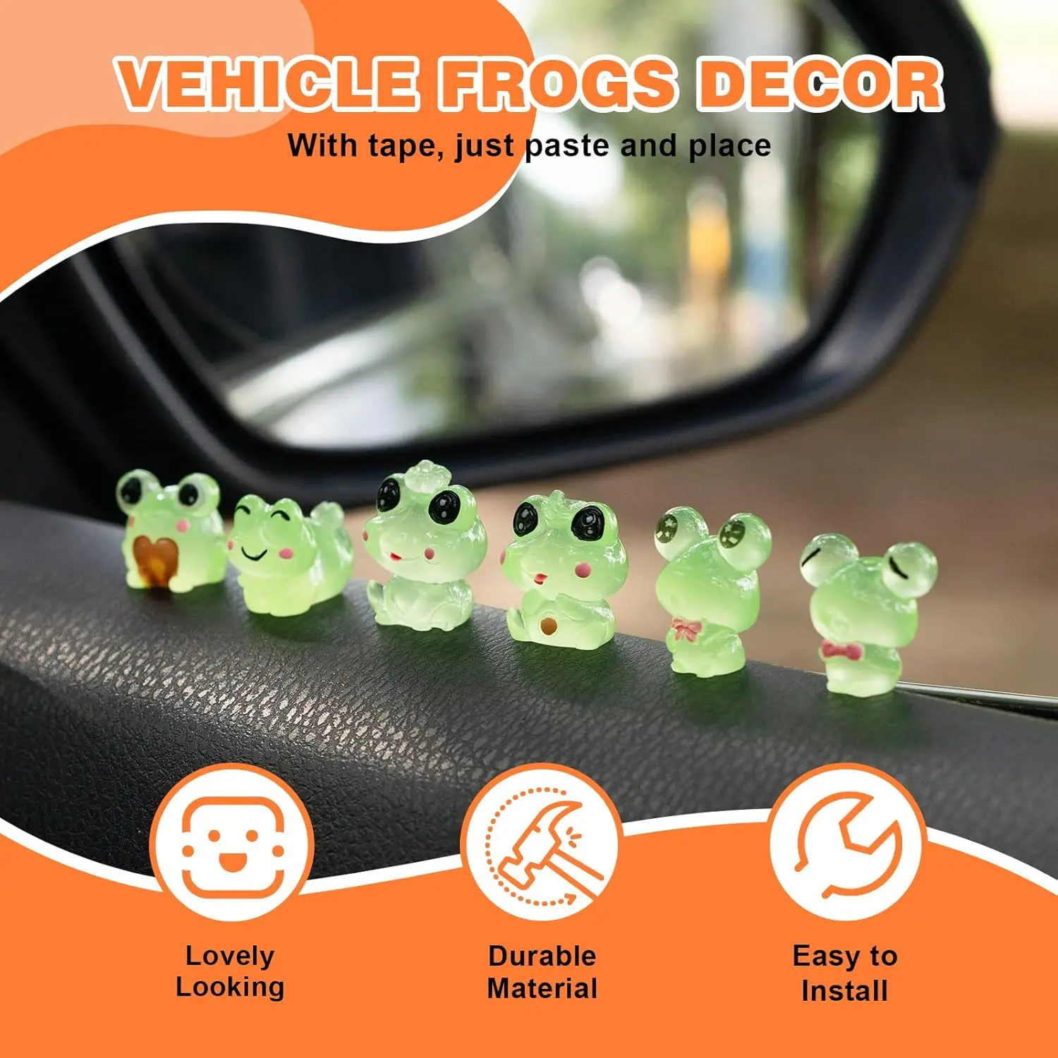 6PCS Fun Luminous Frog Car Dash Decorations Car Rear View Mirror Ornament Interior Accessories for Home Office thumbnail 5