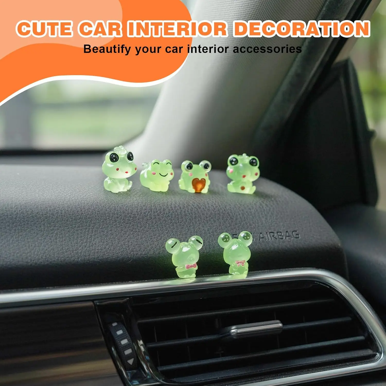 6PCS Fun Luminous Frog Car Dash Decorations Car Rear View Mirror Ornament Interior Accessories for Home Office thumbnail 3