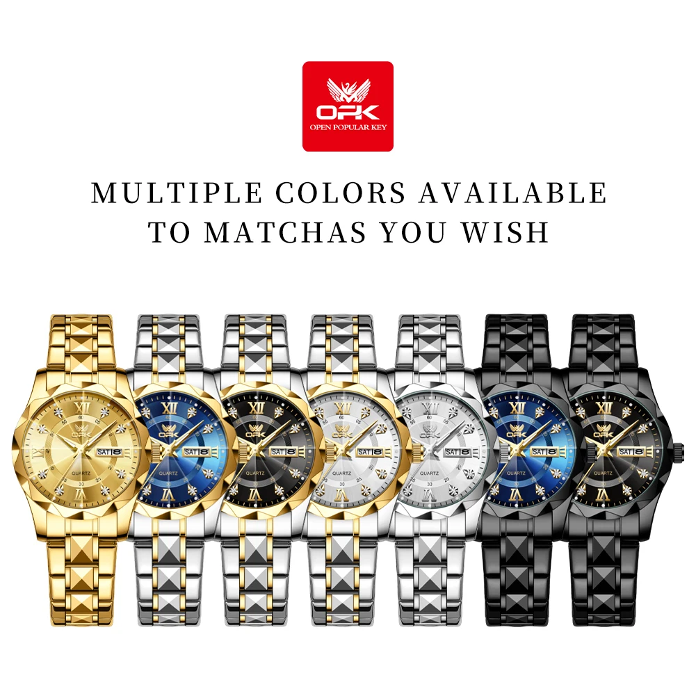 OPK Brand women's steel strip quartz watch dual calendar waterproof night light 6023 thumbnail 6
