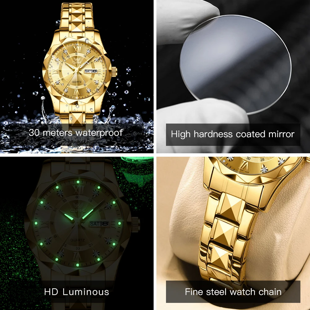 OPK Brand women's steel strip quartz watch dual calendar waterproof night light 6023 thumbnail 5