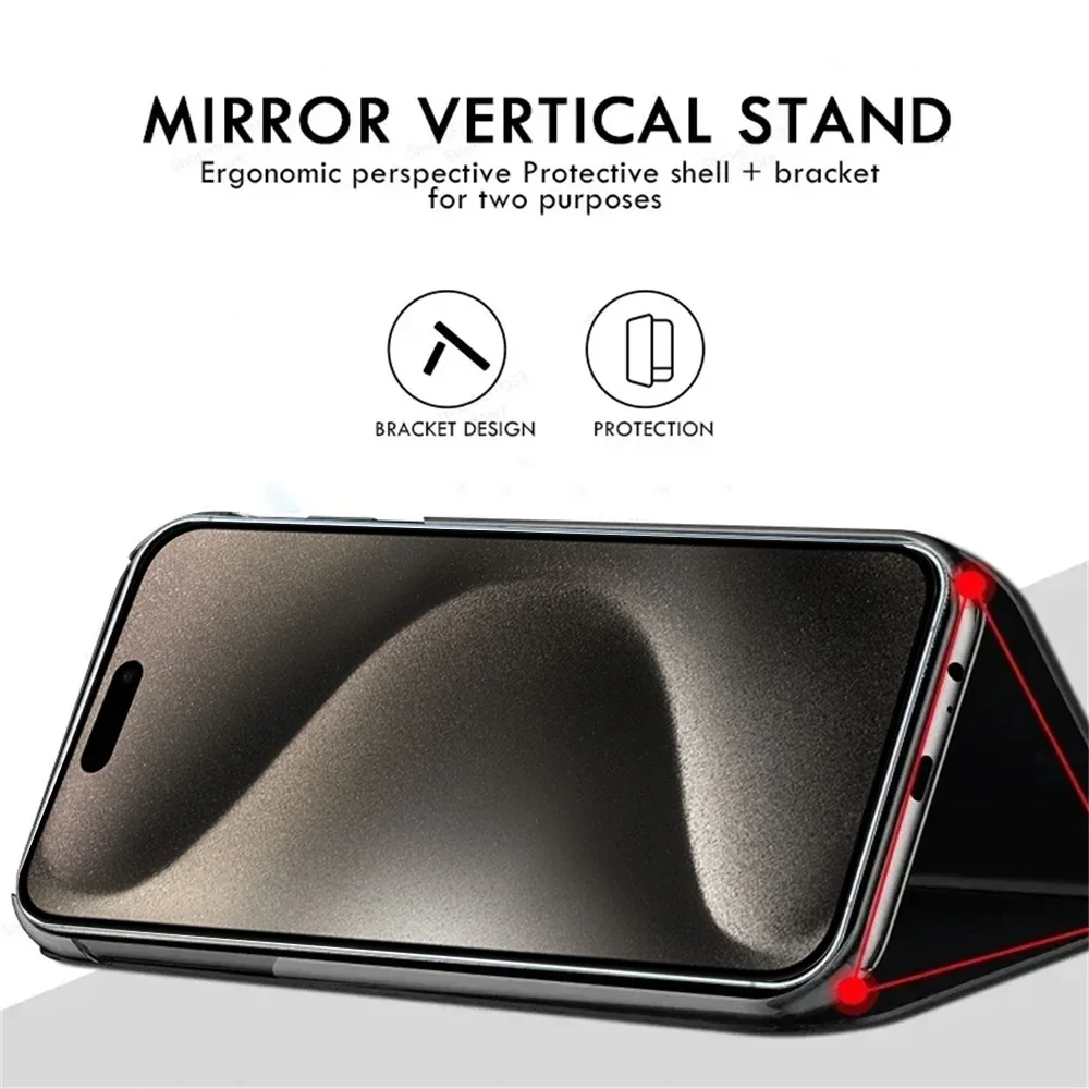 Mirror Flip Phone Case For iPhone 17 16 15 14 13 12 11 Pro Max Stand Holder Leather Cover For iPhone 16 15 Plus XR XS Max Funda thumbnail 3
