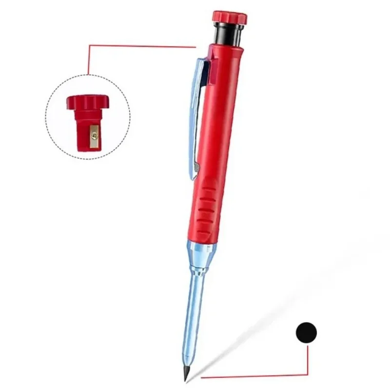 Solid Carpenter Mechanical Pencil with Refill Lead Built-in Sharpener Deep Hole Pen Woodworking Stationary School Office Supply thumbnail 4