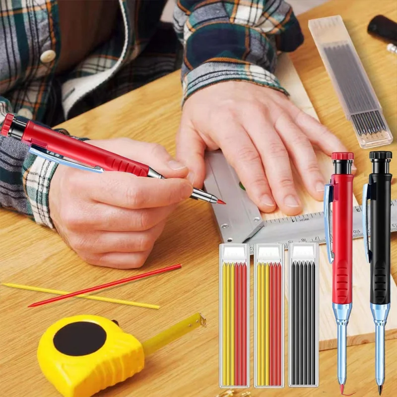 Solid Carpenter Mechanical Pencil with Refill Lead Built-in Sharpener Deep Hole Pen Woodworking Stationary School Office Supply thumbnail 6