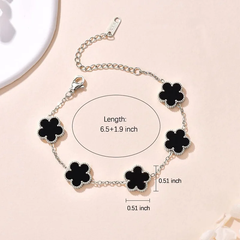 Lucky Clover Women's Hand Bracelets Double Sided Flowers Jewellery Gifts Stainless Steel Bracelet Gold Plated Bracelets Man thumbnail 2