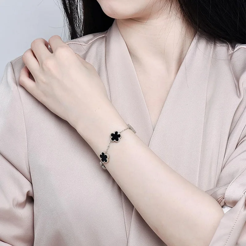 Lucky Clover Women's Hand Bracelets Double Sided Flowers Jewellery Gifts Stainless Steel Bracelet Gold Plated Bracelets Man thumbnail 6