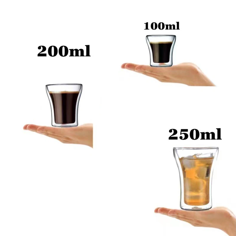 100/200/250ML Simple Double-layer Glass Cup Heat Cold Resistant Anti-scalding Coffee Cup Milk Brandy Wine Mug Cafe Accessories thumbnail 5
