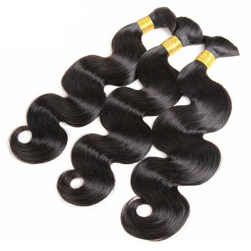 Body Wave No Weft Braids Human Hair Extensions Bulk Human Hair Bundles 16''-26'' Natural Black Virgin Hair Bulk For Braiding thumbnail 5