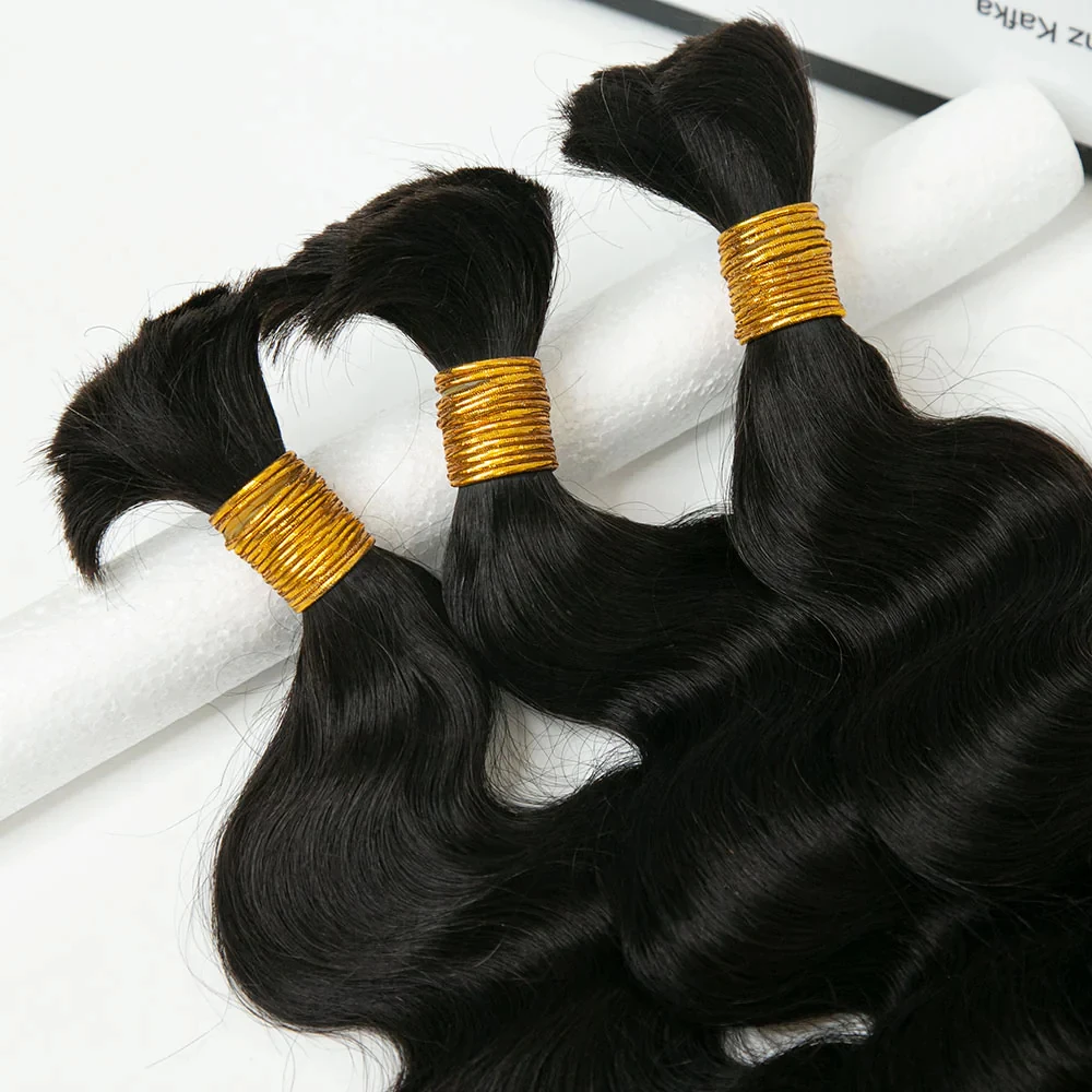 Body Wave No Weft Braids Human Hair Extensions Bulk Human Hair Bundles 16''-26'' Natural Black Virgin Hair Bulk For Braiding thumbnail 4