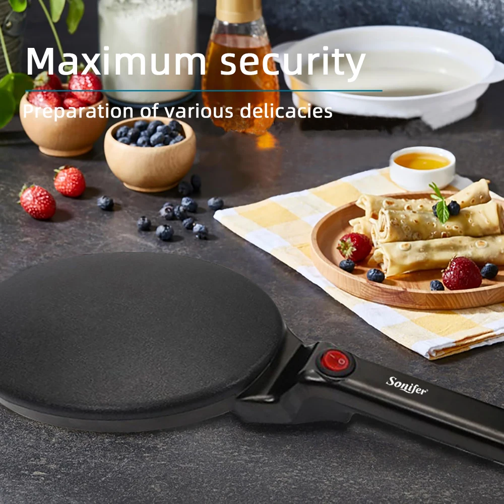 Sonifer Electric Crepe Maker Non-stick cooking plate 600W Breakfast maker Dessert maker With hook hole for easy storage Black, r thumbnail 4